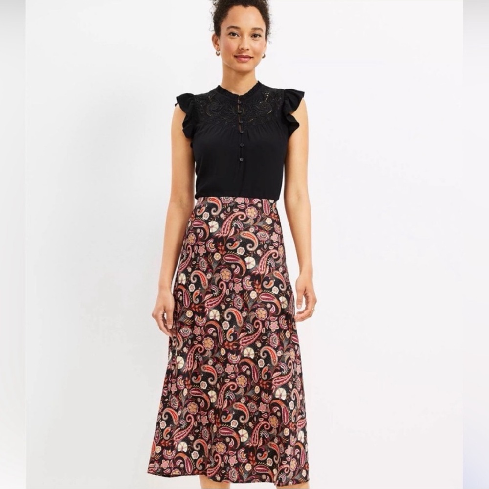 LOFT A-Line Paisley Slip Skirt - Black and Pink